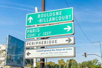 Boulogne-Billancourt, Paris, Peripherique and general council of Hauts-de-Seine road signs in France