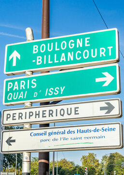 Boulogne-Billancourt, Paris, Peripherique and general council of Hauts-de-Seine road signs in France
