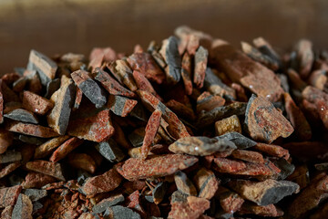 Close-up of pieces of salt mined in the mines. Fertilizers will be produced from salt.