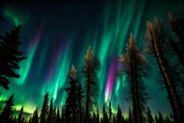 Fototapeta na wymiar aurora borealis in the forest