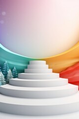Obraz premium Merry Christmas banner with stage product display cylindrical shape and festive decoration for Christmas, snow background, promotion display, 3D rendering product display platform.