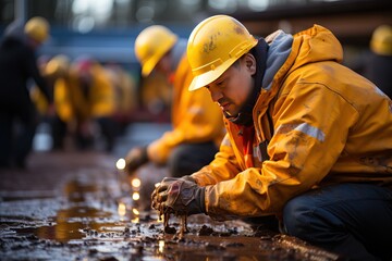 A group of workers on a drilling site.