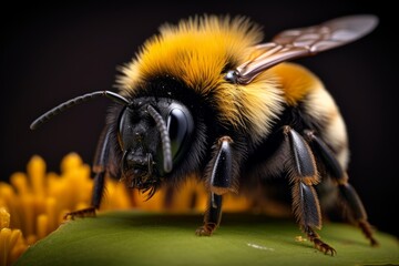 Photo of the fine hairs on a bumblebee's body. Generative AI