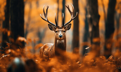 A majestic deer in a beautiful autumn forest