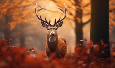 A majestic deer in a beautiful autumn forest