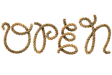 3D render of the text "open" with a rope texture