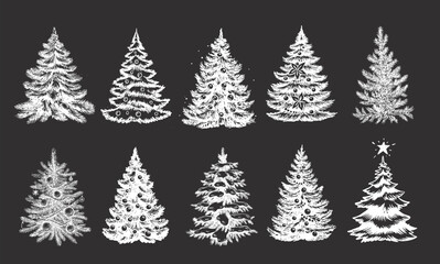 Obraz premium Christmas tree set hand drawn illustration 