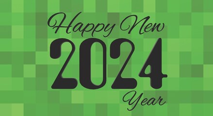 happy new year 2024 text on a background with green blocks with 3D rendering illustration for anniversary concepts