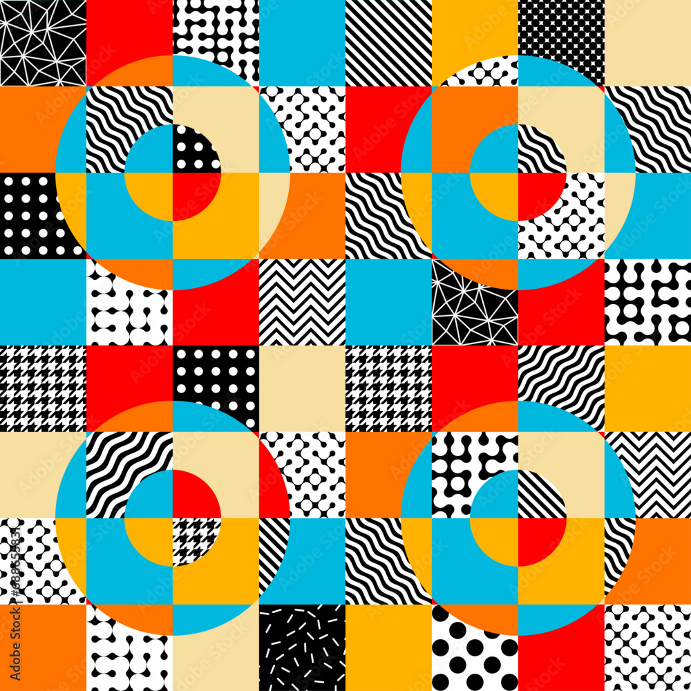 Poster Geometric abstract retro style. Circles pattern. Seamless vector pattern.