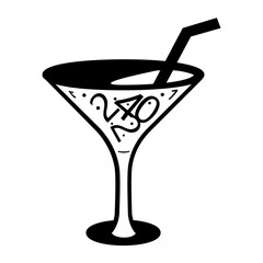 Cocktail Drink Printed 2024 concept, Twenty Twenty four vector icon design, Happy New Year 2024 Symbol, HNY Wishes Sign, New Years Eve celebration Element stock illustration