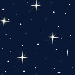 Obraz na płótnie Canvas White stars on dark blue background. Seamless pattern for wallpaper, wrapping, linen. Vector illustration.