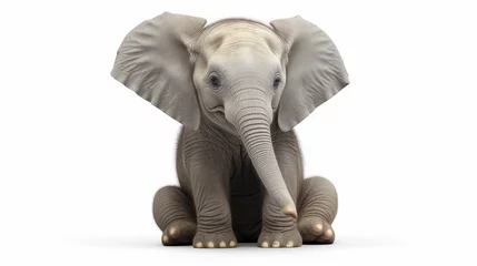 Fototapete Elefant cute baby elephant sitting on white background. grey smiling elephant baby. generative ai