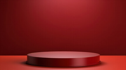 Modern red podium in an elegant red room, perfect for display