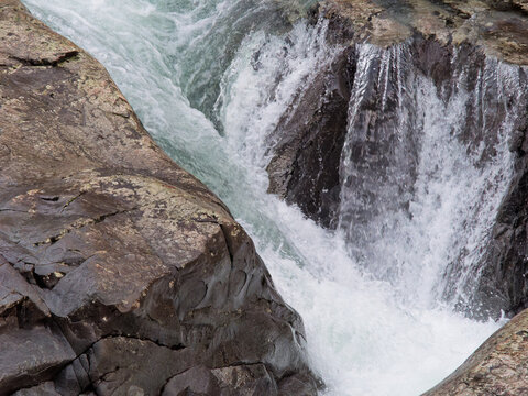 river and waterfall. on  Via Francigena tourist route.in bagnone