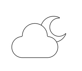 Vector isolated cute simple cloud with crescent moon behind colorless black and white contour line easy drawing