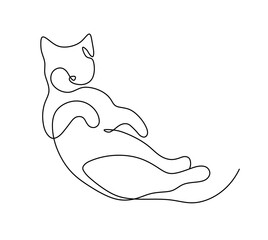 Vector isolated lying lazy cat  one single contemporary line colorless black and white contour line easy drawing