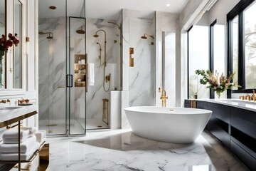 interior of bathroom,Luxury marble bathroom - obrazy, fototapety, plakaty