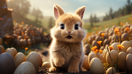 Cute bunny and single easter egg. Concept and idea of happy easter day. generative ai - Powered by Adobe