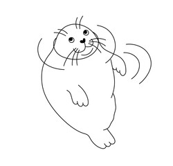 Vector isolated one single cute cartoon floating navy seal sea lion sea calf colorless black and white contour line easy drawing	
