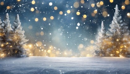 Fototapeta na wymiar Snowy background with lights far away