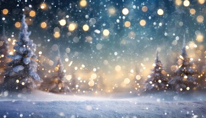 Snowy background with lights far away - obrazy, fototapety, plakaty