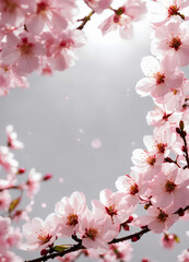 舞い散る桜と花びらの背景、春｜Background of falling cherry blossoms and petals, spring. Generative AI