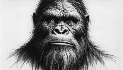 Pencil Drawing of a Bigfoot Face