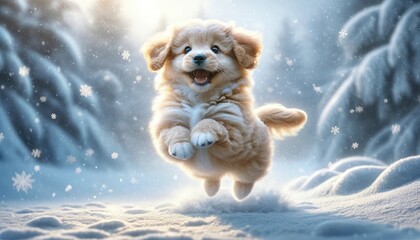 Obraz na płótnie Canvas Puppy Enjoying Snowfall