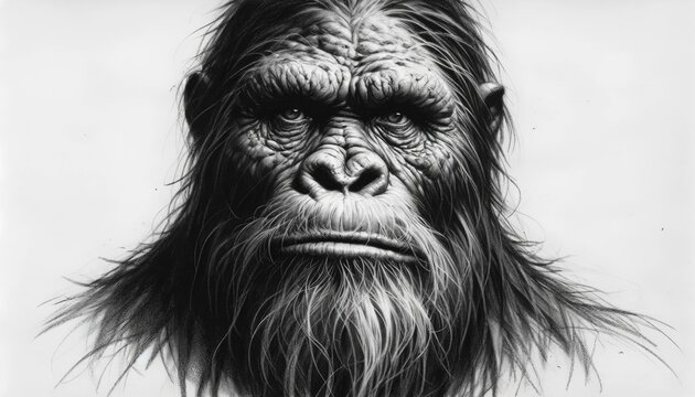 Pencil Drawing of a Bigfoot Face - Powered by Adobe