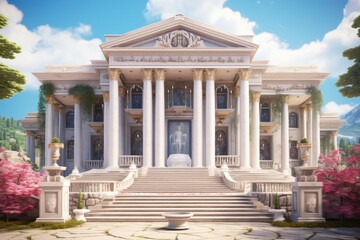 Fairytale Castle: Classicism with porticoes and columns on the fa ade - obrazy, fototapety, plakaty