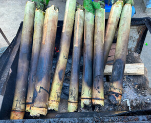 Traditional Bamboo Chicken Cooked inside Bamboos - Traditional Tribal Food in Sajek Valley, Rangamati