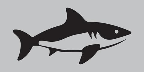 Silhouette of a shark. Black. Vector icon on a gray background	