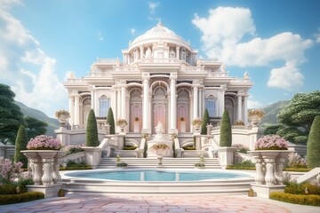 Obraz premium Exquisite Fairytale Castle: Classicism and Elegance of Porticoes and Columns