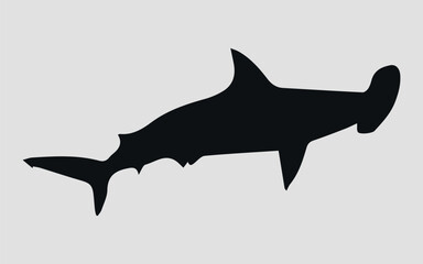 Silhouette of a shark. Black. Vector icon on a gray background	