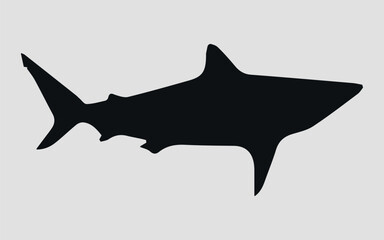 Silhouette of a shark. Black. Vector icon on a gray background	