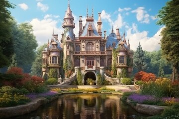 Fototapeta na wymiar Fairytale Art Nouveau Castle: Original architecture and interiors in the style of smooth lines and elegance