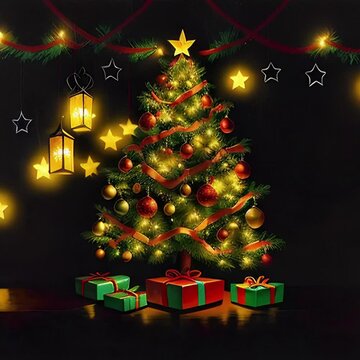 Night Before Christmas Tree. Generative AI. Morphing video of a Christmas tree scene.	