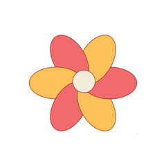 Groovy daisy flower in pastel colors. Retro vintage colorful design element.  Vector illustration isolated on white background