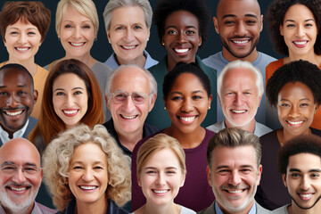Portrait of multiethnic group of people looking at camera. Happy multi cultural and multi aged generation people smiling.