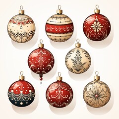 Collection set of various Christmas ornaments isolated on white background, generative ai