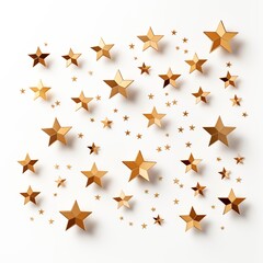 Scattered golden stars isolated on white background, generative ai