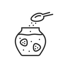 Making jam, add berries and sugar to a jar, linear icon. Line with editable stroke