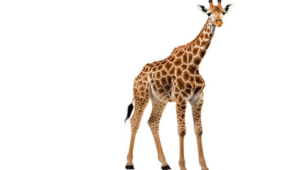 A giraffe standing in front of a , isolated on transparent or white background