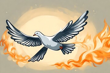**flying dove of peace with fire