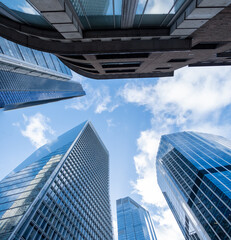 Fototapeta na wymiar City Of London- upward view of skyscraper office buildings on Bishopsgate