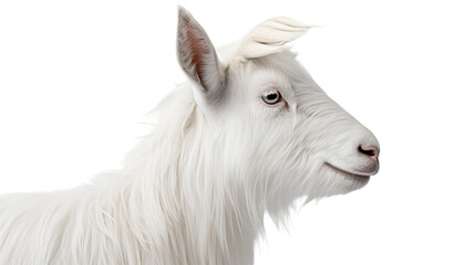 A white goat with long hair, isolated on transparent or white background