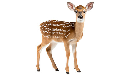 A deer with white spots on it, isolated on transparent or white background