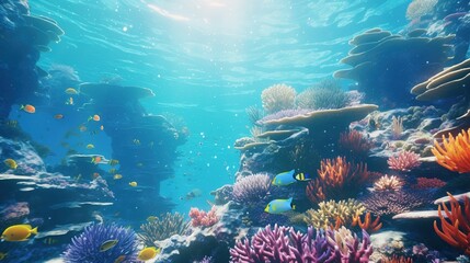 Naklejka na ściany i meble Colorful Tropical Coral Reef with Fish 