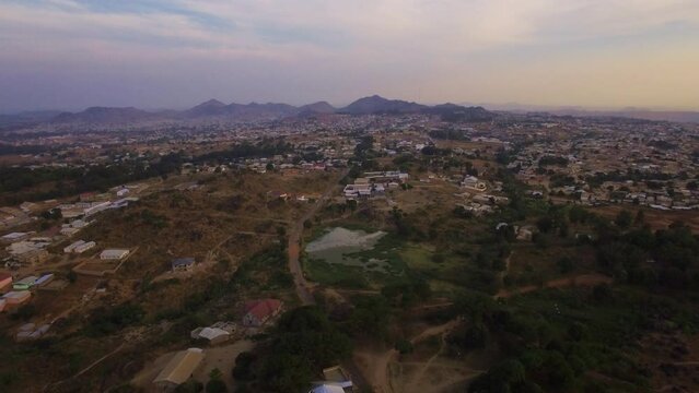 Village near a mountain at sunset in Cameroon