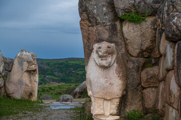 Fototapeta na wymiar The ancient city of Hattusa located within the borders of Corum province the capital of the Hittite Empire the city's walls tunnels gates statues landscapes reliefs